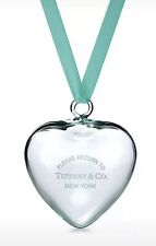 Tiffany&Co RTT Puffy Heart Ornament Crystal Blue Glass Christmas NEW picture