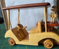 Vintage Handmade Two-tone Wood Golf Cart w/ 2 Wood Golf Bags Desktop Piece picture