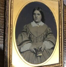 1/4 Fashion Ambrotype Victorian Woman Wearing Tinted Dress & Holding Book 1800s picture