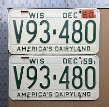 1959 1960 Wisconsin license plate pair V93-480 YOM DMV Ford Chevy Dodge 15742 picture