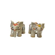 Pair Chinese Ceramic Clay Beige RuYi Ingot Decor Elephant Figures ws3074 picture