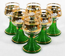 German Roemer Six Green Goblets Grapes & Leaves Gold Trim 6