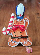 * WOW VINTAGE GINGERBREAD TOY SOLDIER HINGED PORCELAIN TRINKET BOX * PHB * picture