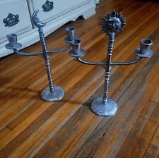 Vintage Celestial Sun and Crescent Moon 2 Arm 16 in Candelabra Set Space Witchy  picture