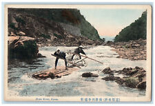 c1930's Hozu River Kyoto Japan Two Men Using Bamboo Boat Vintage Postcard picture