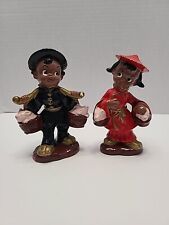 VINTAGE Very OLD Asian Girl & Boy Farmers BASKETS Animal / Pigs Figurines JAPAN* picture