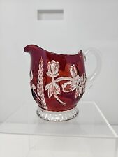 Vintage Bohemian Pitcher Ruby Red Cut to Clear Crystal Czech 4.5