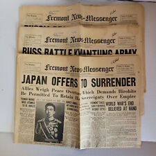 WWII August 8, 9, 10 FREMONT NEWS MESSENGER 1st Sections Atomic Bombs, Surrender picture