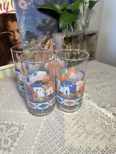Southwestern Adobe House Pattern Tumbler Drinking Glasses. Vintage Set Of 4 picture