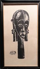 Vintage Signed SUDAN Tribal Mask Silk Screen Art Print on Linen Canvas Framed picture