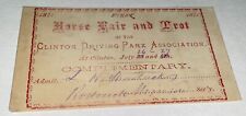 Rare Antique 1st Ever Horse Fair & Trot Clinton Driving Park Ticket NY 1871 US picture