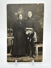 German WW1 Era Postcard - Soldat In Dress Uniform w/ Sword & Frau Unused Photo picture