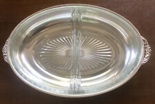 Vintage Silver Plate Oval  Glass Divided Insert With Handles picture
