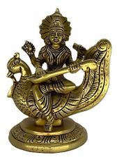 Brass goddess Saraswati Statue Sitting on Swan Weight: 1.10 Kgs; picture