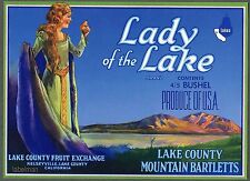 LADY OF THE LAKE Vintage Lake County Pear Crate Label n, ***AN ORIGINAL LABEL*** picture