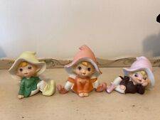 Vintage Homco Pixie Elf Fairies Set Of 3 Figurines Ceramic #5213 picture