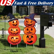 2Pcs Halloween Pumpkin Ghost Yard Signs w/ Stakes Large Outdoor Lawn Decor Prop picture