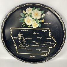 Vintage Iowa Map Tray - Collectible Iowa Landmark Metal Tray - 11
