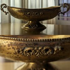 Vtg Hammered Brass Jardiniere Centerpiece Bowl Traditional Handle Footed Art picture