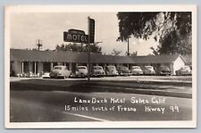 Postcard CA RPPC Selma Fresno County Lame Duck Motel Hwy 99 Old Cars Sign J2 picture