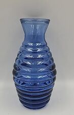 Clear Blue Colored Mini Glass Round Ribbed Bud Vase H = 4.5 Inch picture