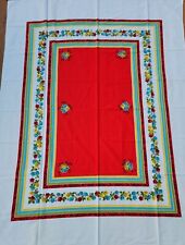 Stunning Vintage  50s 60s Table Topper Tablecloth Red & Multicolor 58”Wx 64”L picture
