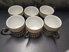 VINTAGE Set of 6 DEMITASSE WHITE ARZBERG CUPS With Silver Medal Holder  picture