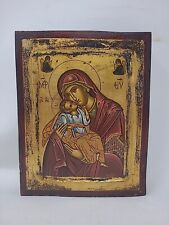 Virgin Virgin Mary Baby Jesus Genuine Hand Painted Greek Eastern Orthodox Icon picture