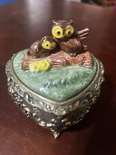 Vintage 1970s Owl Music Trinket Box Plays Music Box Dancer Works picture