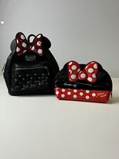 Disney Minnie Mouse Studded Loungefly Mini Backpack With Crème Makeup Bag/clutch picture