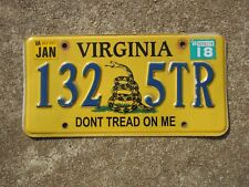 2018 Virginia Dont Tread on Me License Plate 1325TR Snake Gadsden Flag Don't VA picture