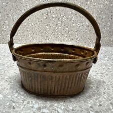 Vintage Mini Copper Basket With Handle Oval Planter Home Decor Storage Rustic picture