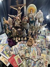 Huge Lot 100+ Catholic Religious Holy Statues Cards Rosaries Catholic Medals picture