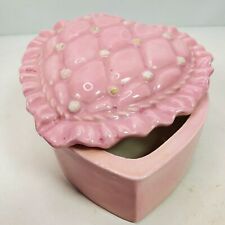 Vintage 1985 Trinket Box w/ Lid 5x5x2 Inch Pink White Heart Ceramic Signed picture