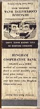 Hingham Cooperative Bank Hingham MA Massachusetts Vintage Matchbook Cover picture