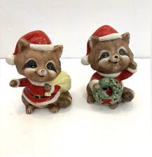 1980's Home Interior Homco set 2 Christmas Santa Hat Raccoons #561 3