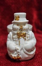 Vintage Ceramic White Snowman Planter With Gold Trim Christmas Bloom-Rite  picture