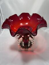 Vintage Ruby Red Beautiful Decorative Bowl On Pedestal Curled Edges picture