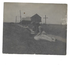 c.1900s Two Girls Reading On Grass Bible  RPPC Real Photo Postcard UNPOSTED picture