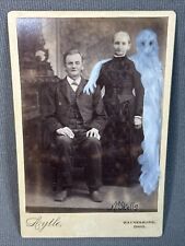 McSkully Antique Cabinet Card Photo Older Man & Wife + 1 Ghost OOAK Painting picture