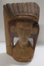 Vintage Carved Wood Bust Feather Headdress picture