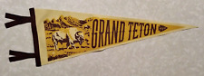 Grand Teton Park Wyoming Vintage Pennant Banner Flag Buffalo Yellow Souvenir picture