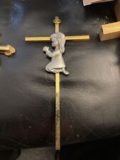Vintage Silver Tone Praying Girl  Wall Cross 6” picture