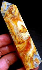 122g WOW Crazy Agate Yellow stripe agate Quart CRYSTAL WAND POINT Healing  h481 picture
