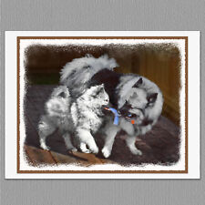 6 Keeshond Playtime Dog Blank Art Note Greeting Cards picture