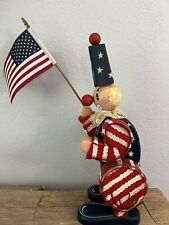 VTG Handmade 4th of July Patriotic Parade Clown USA Wooden American Flag Holder picture