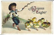A joyous Easter vintage posted postcard German boy walking chicks picture