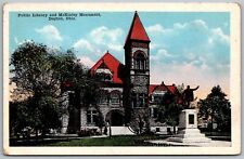 Dayton Ohio 1920s Postcard Public Library and McKinley Monument picture