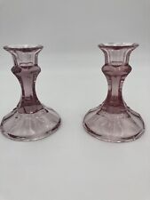Vintage Set Of 2 Pink Glass Libby Candlestick Candle Holders 4 1/4 “ picture