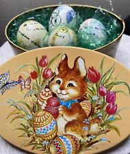 Vintage Candy Container Tin Easter Bunny Rabbits Eggs Chicks  Butterflies Flowe￼ picture